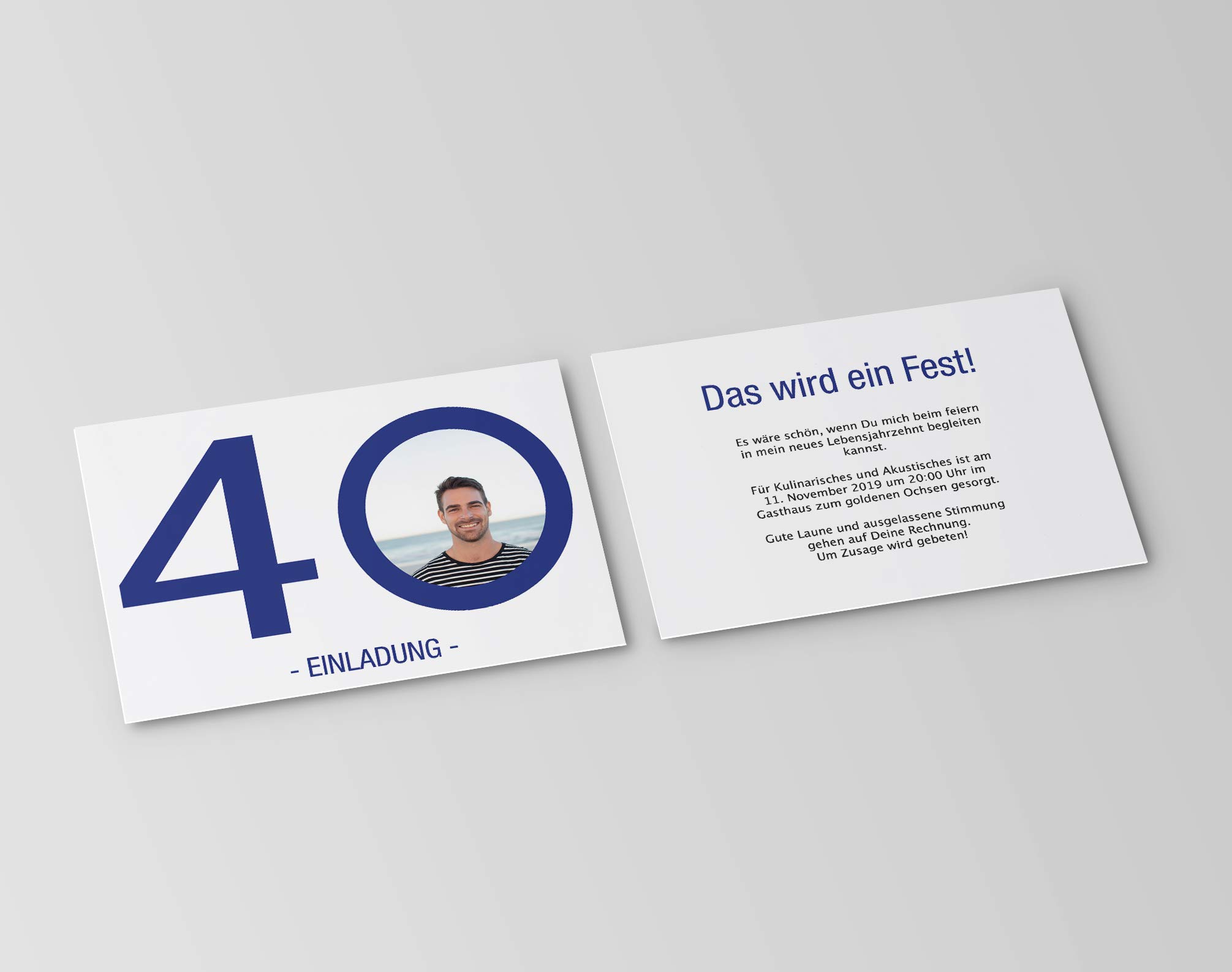 Einladungskarten zum Geburtstag (40 Stück) Einladung zum runden Geburtstag alle Jahre (Blau) Riesen Zahl