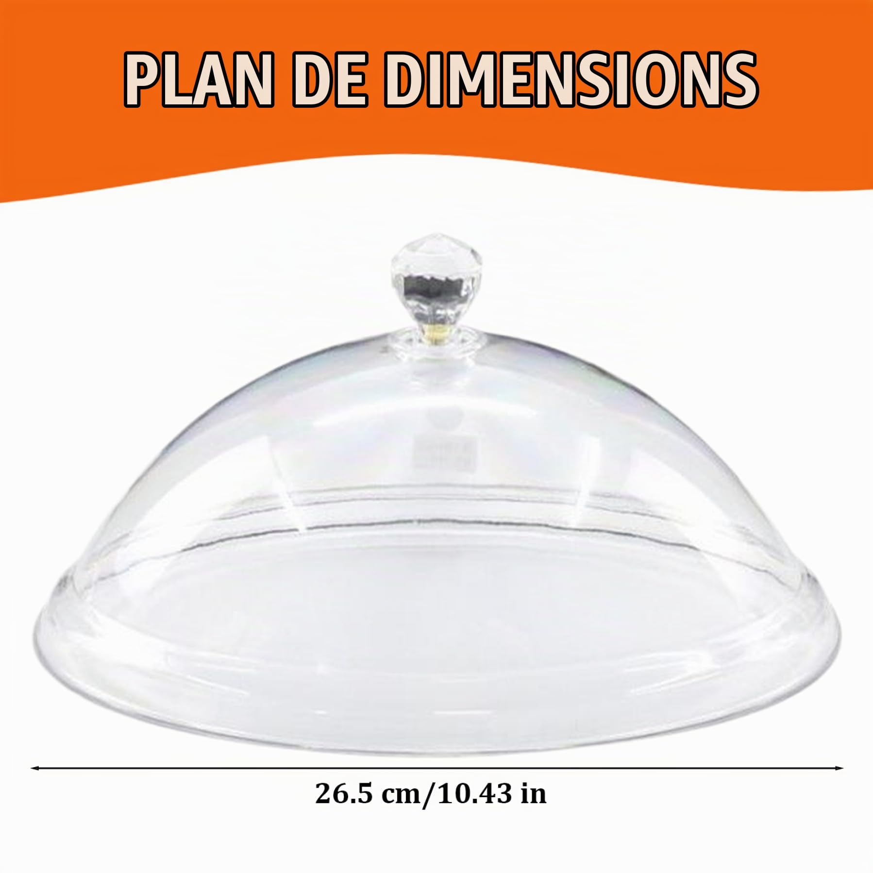 Cloche à gâteau Ronde en Acrylique Transparent de 25 cm avec poignée – Cloche à gâteau réutilisable de qualité Alimentaire pour présentation collations (Facile Nettoyer)