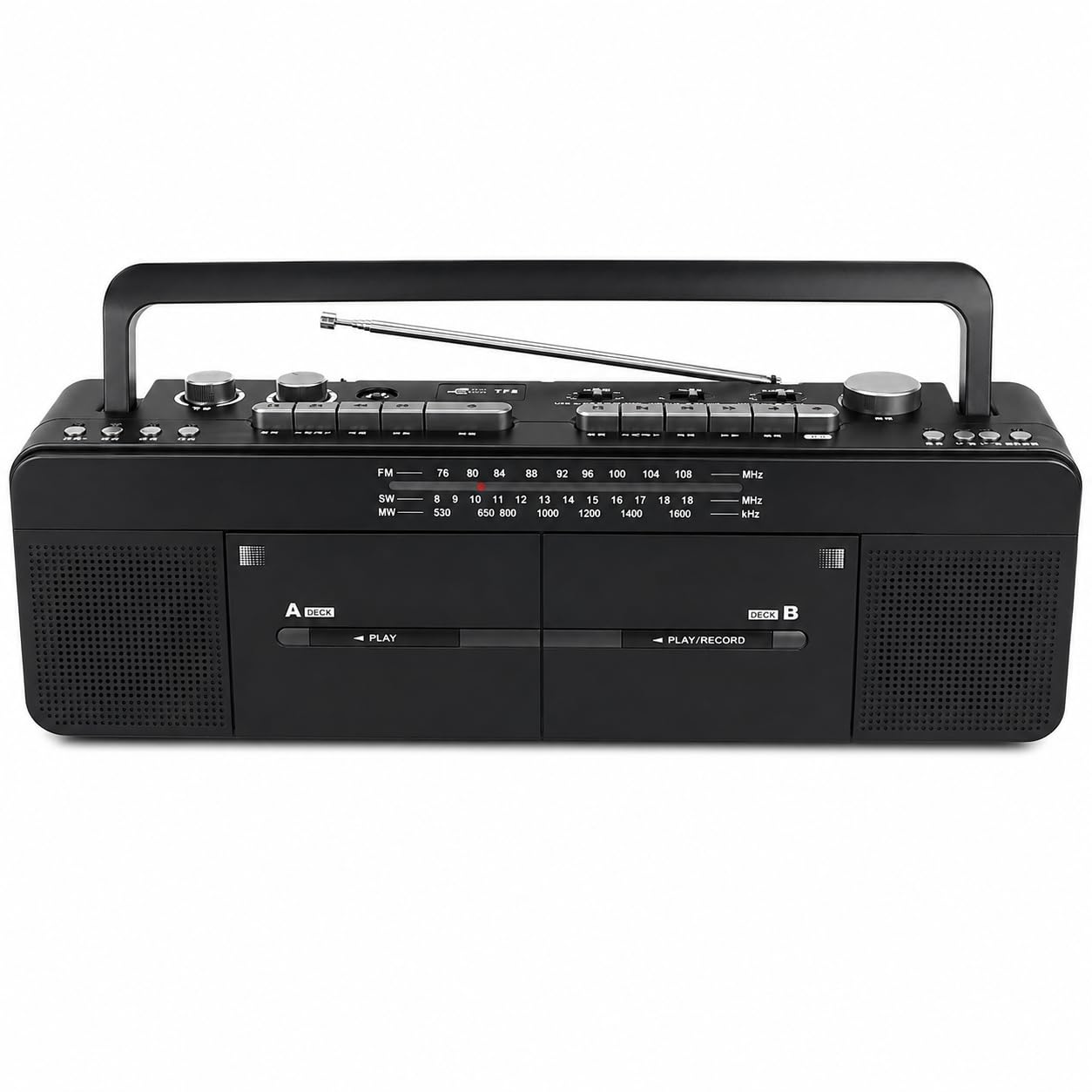Radio Boombox Registratore A Cassette – Doppio Lettore, FM/SW/WM E Riproduzione USB/TF