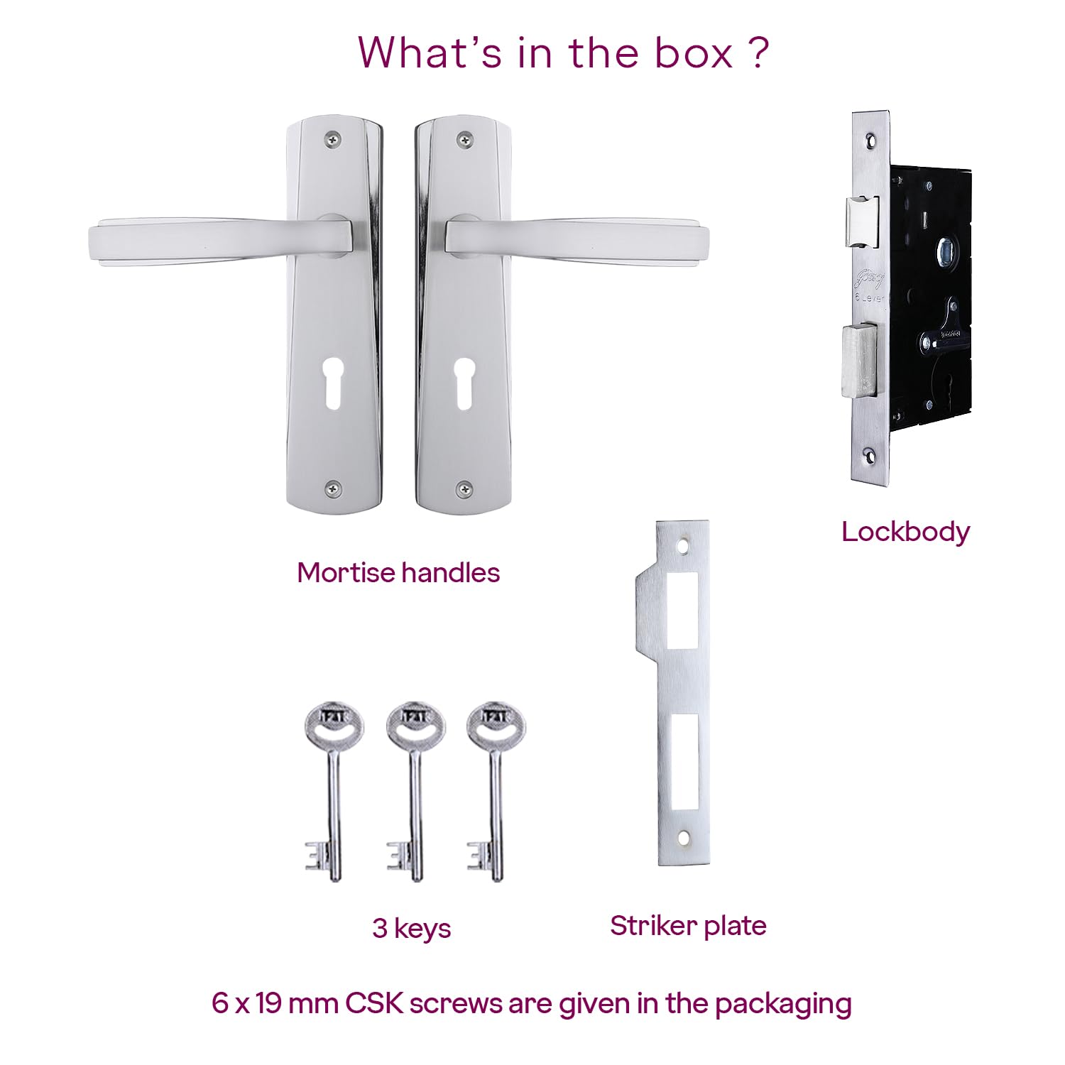 Godrej Mortise Door Lock Handle Set | 175mm ELC 06 | 6-Lever Locking Mechanism | Suitable for Left & Right Handed Doors (Satin Steel Finish) | 1 Years Warranty — Amazon image 5