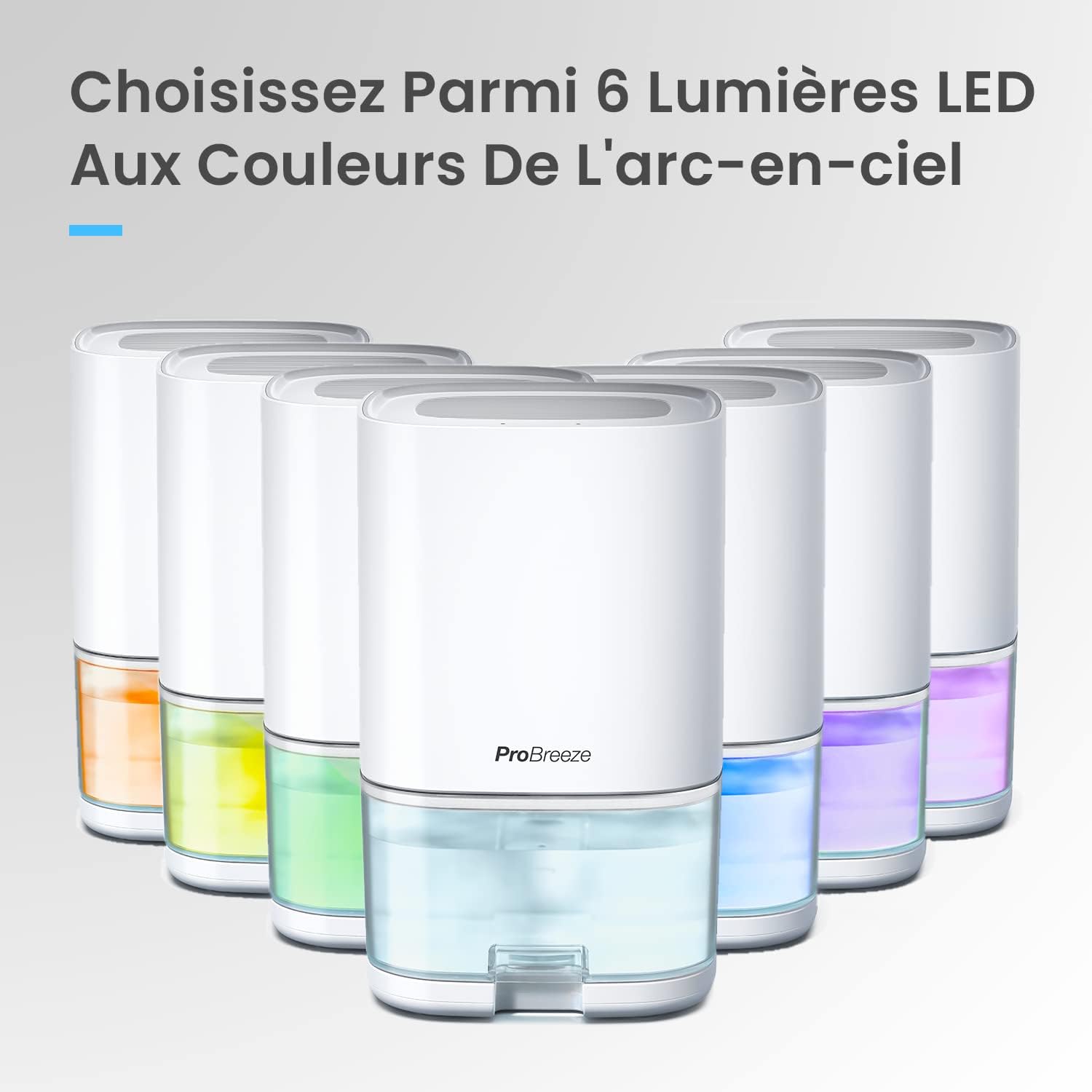 Pro Breeze Dehumidifier showing 6 LED light colors