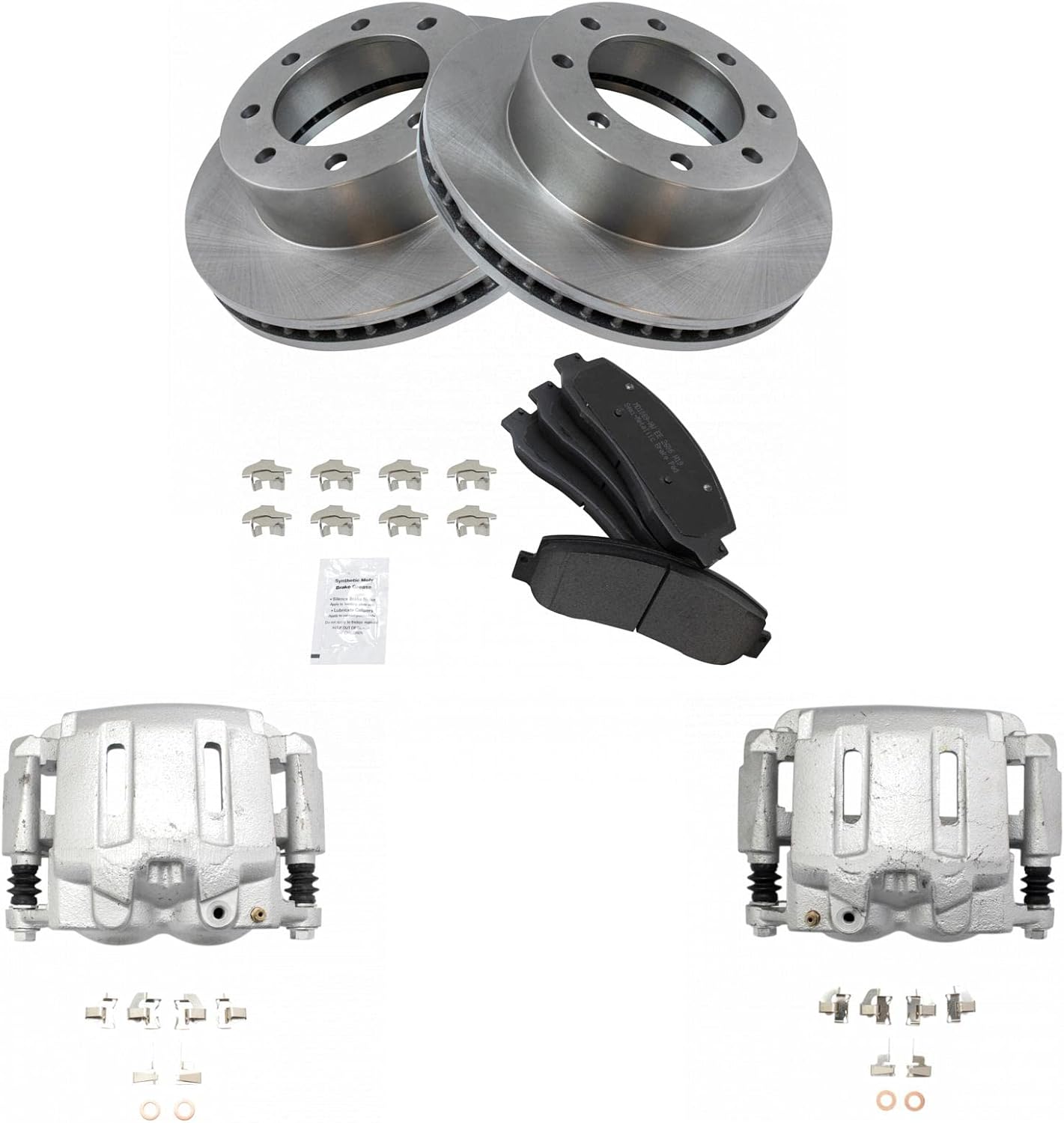 TRQ Front Brake Pad & Rotor Kit Brake Caliper Brake Pads Brake Rotor Semi-Metallic Compatible with 2005-2012 Ford F-250 Super Duty F-350 Super Duty