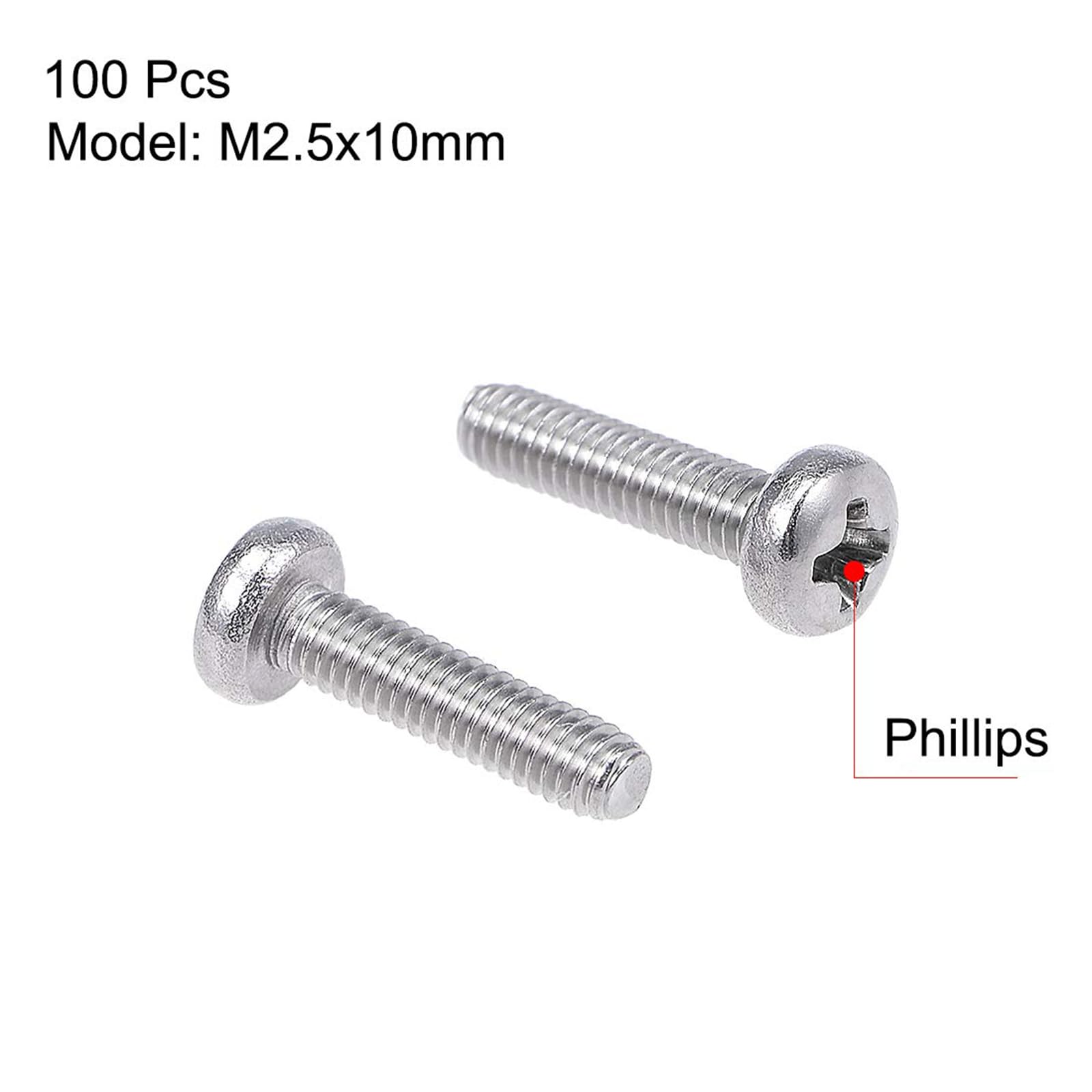 MACHSWON M2.5x10mm Machine Screws Pan Phillips Cross Head Screw 304 Stainless Steel Round Head Cross Screw Fasteners Bolts 100Pcs - Image 3