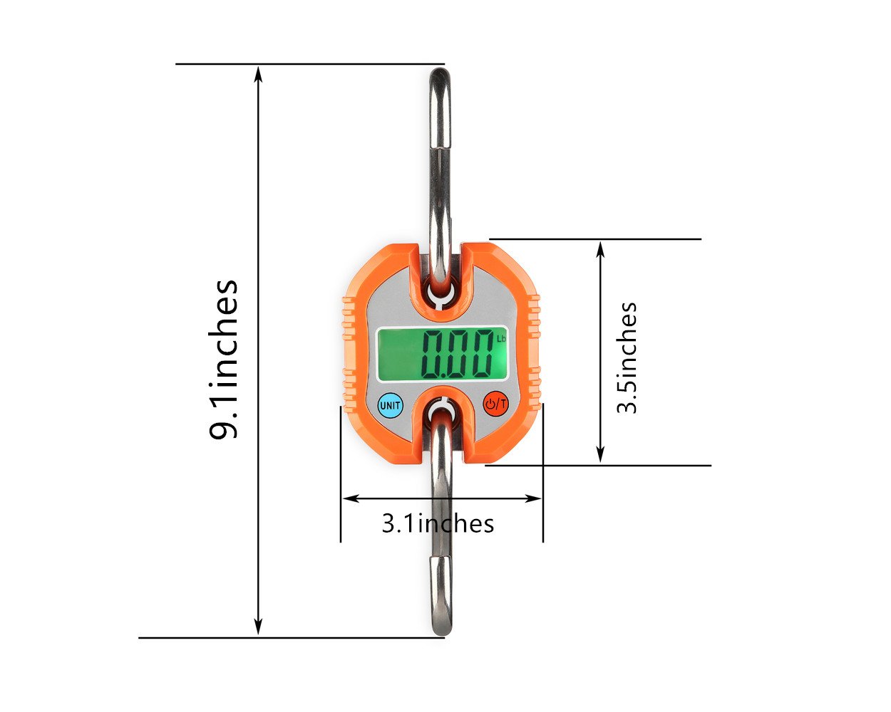 Klau Portable Digital Scale 150 kg / 300 lb Heavy Duty Crane Scale Hanging Scales LCD Display with Backlight for Home Farm Hunting Outdoor Orange