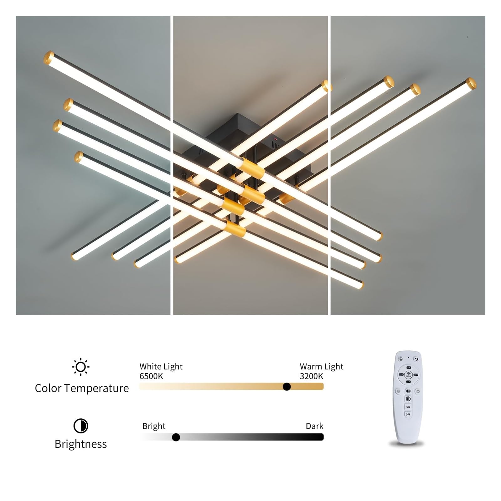 Lampa sufitowa wisząca Modern Led 4 Akryl z pilotem Możliwość przyciemniania do salonu, kuchni i sypialni Czarny + złoty (6-lampowy)