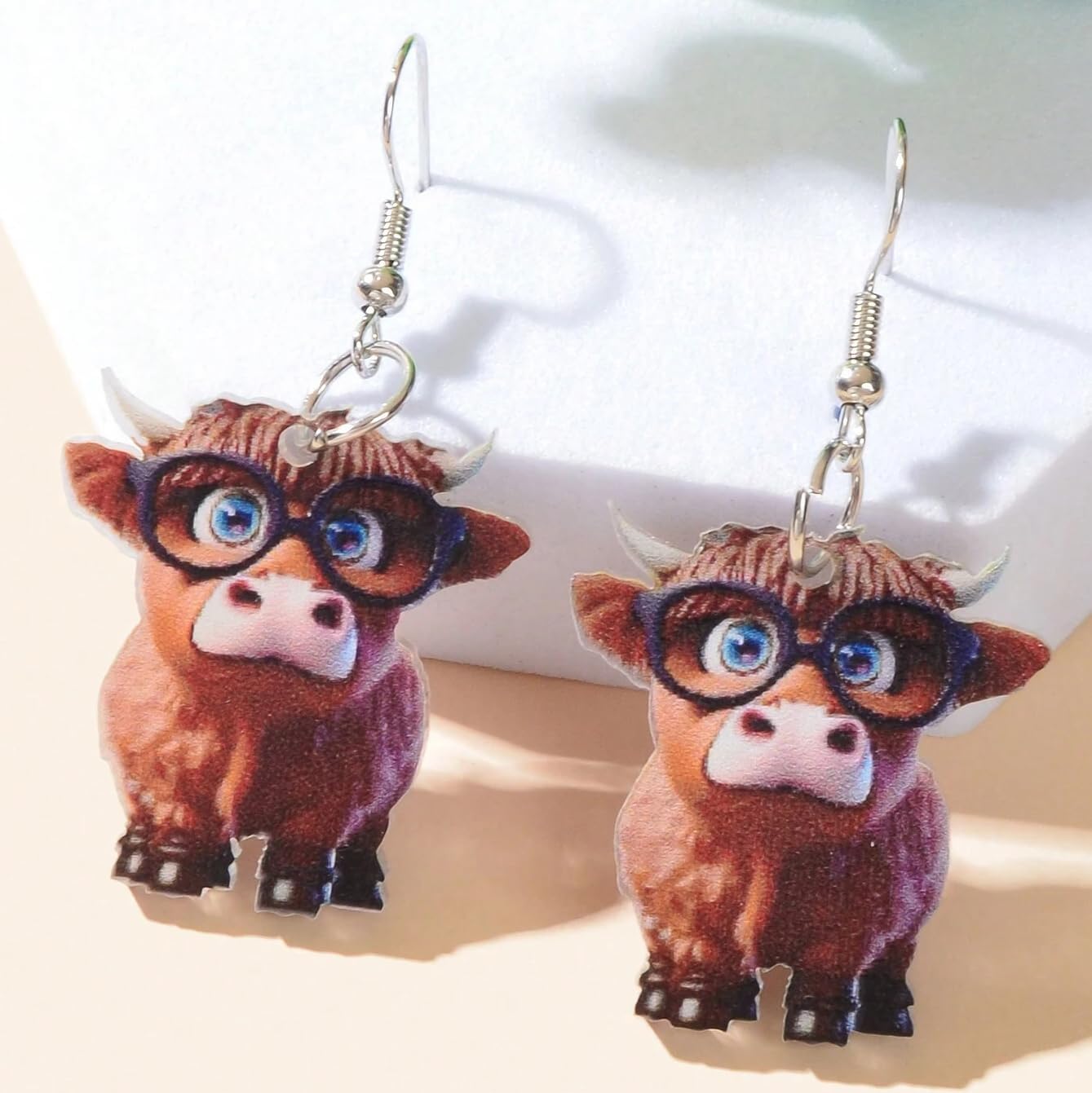Highland Cow Earrings for Women - 2D Unique Glasses Flower Head Dangle Acrylic Statement Sunflower Bow Animals Earrings for Holiday Gifts - Image 6