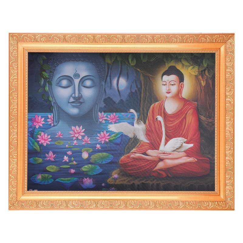 Bouddha méditant effet 5D BM TRADERS cadre doré 35x45 cm