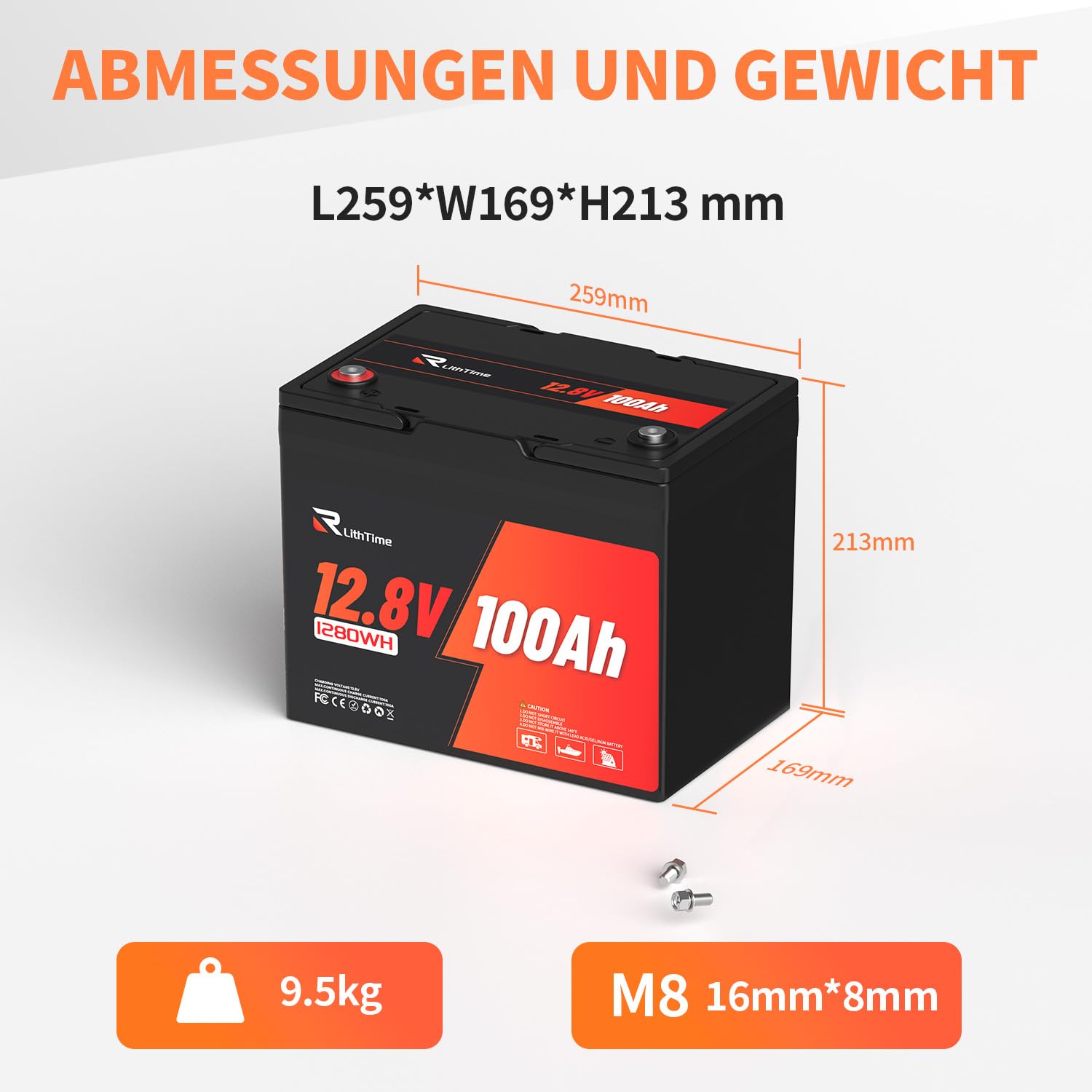12V 100Ah LiFePO4 Batterie Group24 Format Mit Aluminiumrahmen 9.5Kg Leichtgewicht 100A BMS IP65 100Ah Lifepo4 Solarbatterie 12V 100Ah Für Wohnmobil Boot