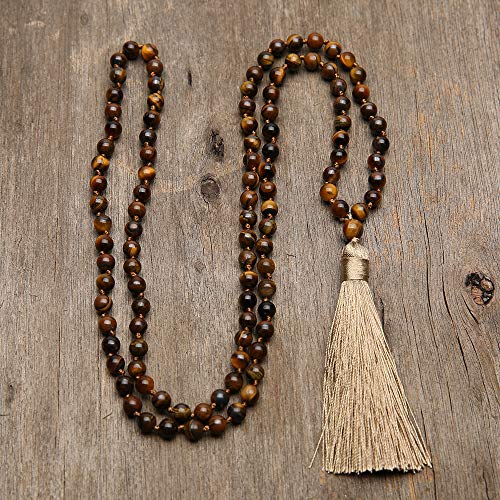 BALIBALI 8MM Beads Chakra Long Mala Necklace Natural Stone Meditation Statement Necklace Japa Yoga Buddhist Rosary Prayer Charm Beaded Tassel Necklace4