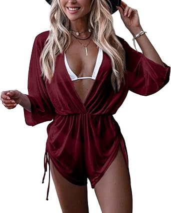 GAMISOTE Womens Swimsuit Cover Ups Summer Beach Bathing Suit Sexy Sheer One Piece Bikini Romper Outfit