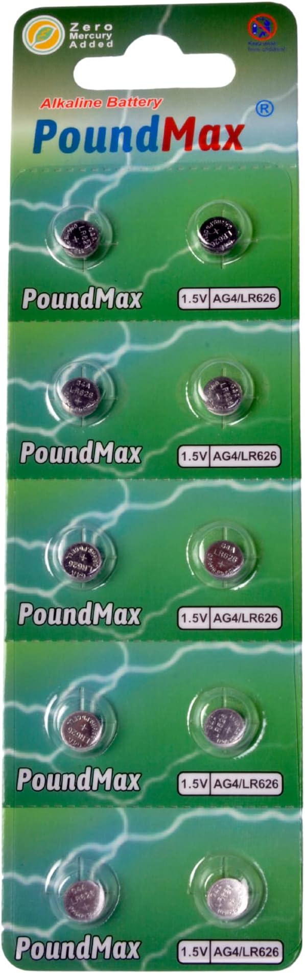 PoundMax 10 X AG4 376/377 LR66 SR626 SR626SW 1.5v ALKALINE BUTTON CELL BATTERY