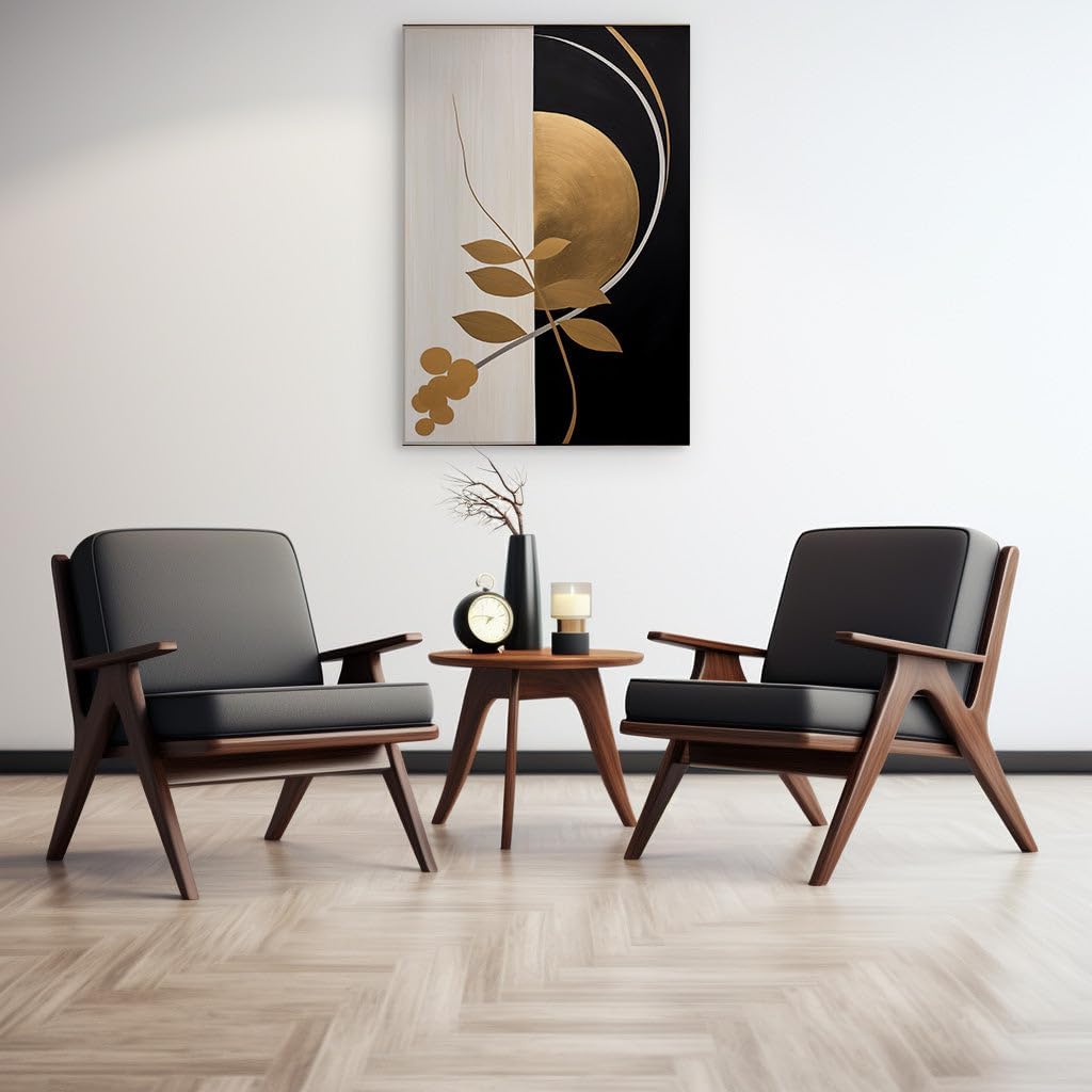 Canvas for Living Room. Golden Botanical Elegance Amidst Monochromatic Mystery, 27 x 18 inch Canvas Wall Art - Ready to Hang