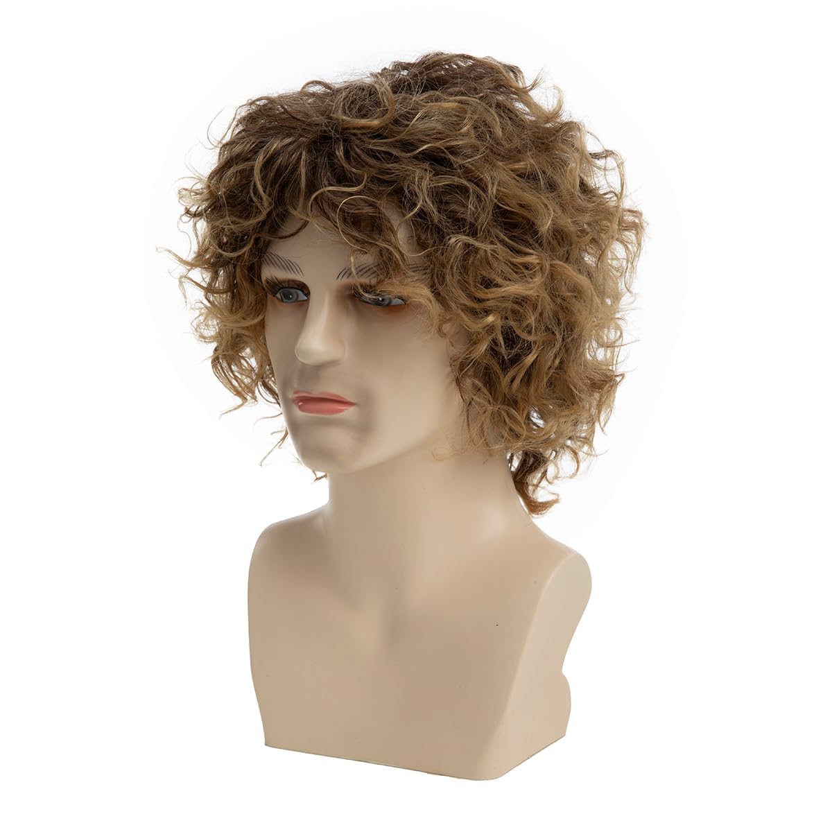Qnbiar Men's Short Curly Blonde Hair Wigs Heat Resistant Synthetic Wig with Dark Root for Daily Party Cosplay - Image 3