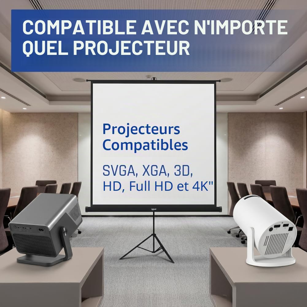 iggual Écran de Projection 100" - Portable Manuel Enroulable avec Trépied - Format 1:1 - Vision 180º - Compatible 4K et Tout Projecteur - Hauteur Réglable + Sac Transport et Trépied (180x180 cm)