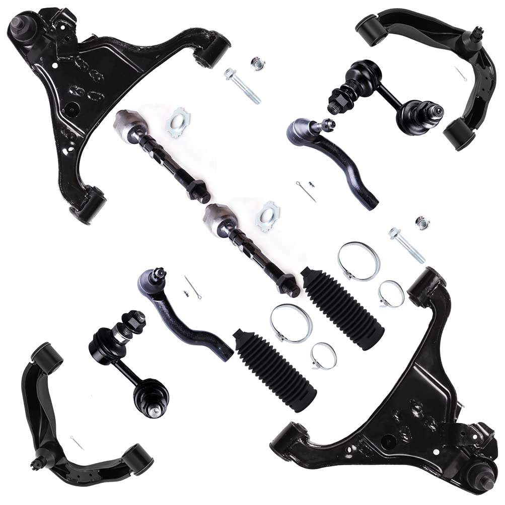 SCITOO 12pcs Front Suspension Kit For Nissan Frontier 2005-2018 For Pathfinder 2005-2012 For Xterra 2005-2015 (w/Parts Lower Upper Control Arm, Sway Bar, Inner Outer Tie Rod, Boots)
