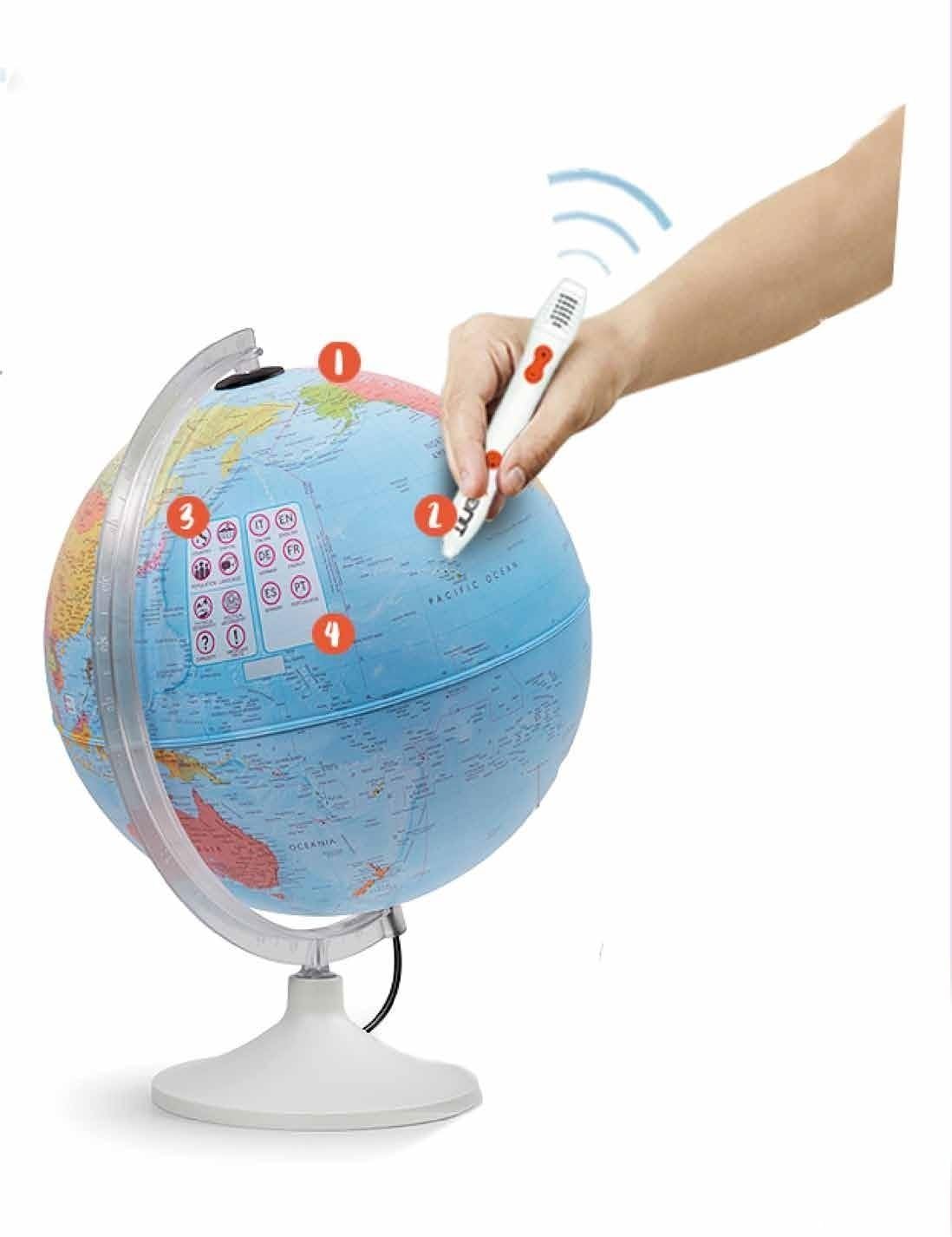 TECNODIDATTICA 8007239978553 30 cm Illuminated Talking Globe with Ting Pen, Blue
