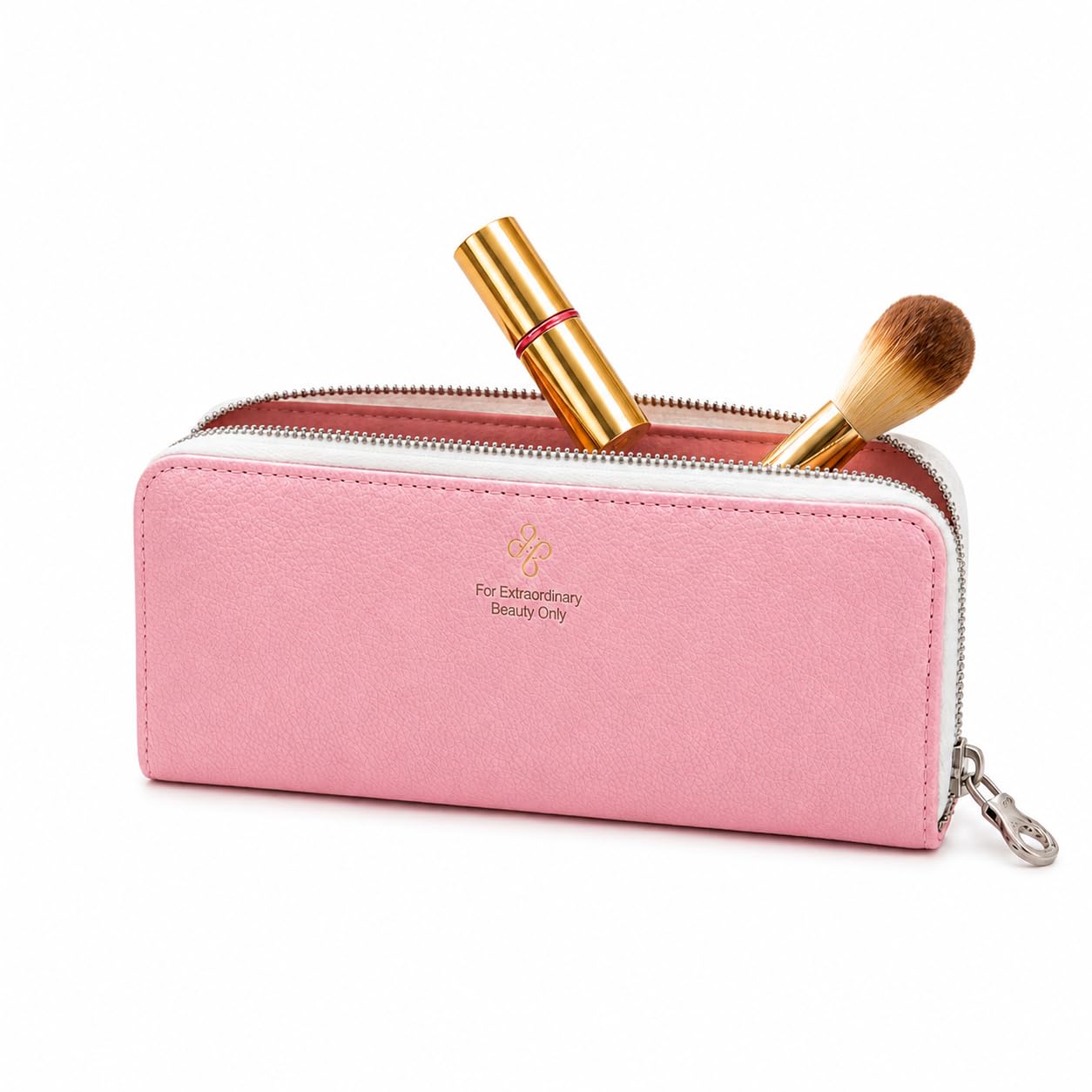 for Extraordinary Beauty Only Makeup Brush Pouch, Pink, Vegan Leather, 22 x 8 cm, Zip Closure-image-37