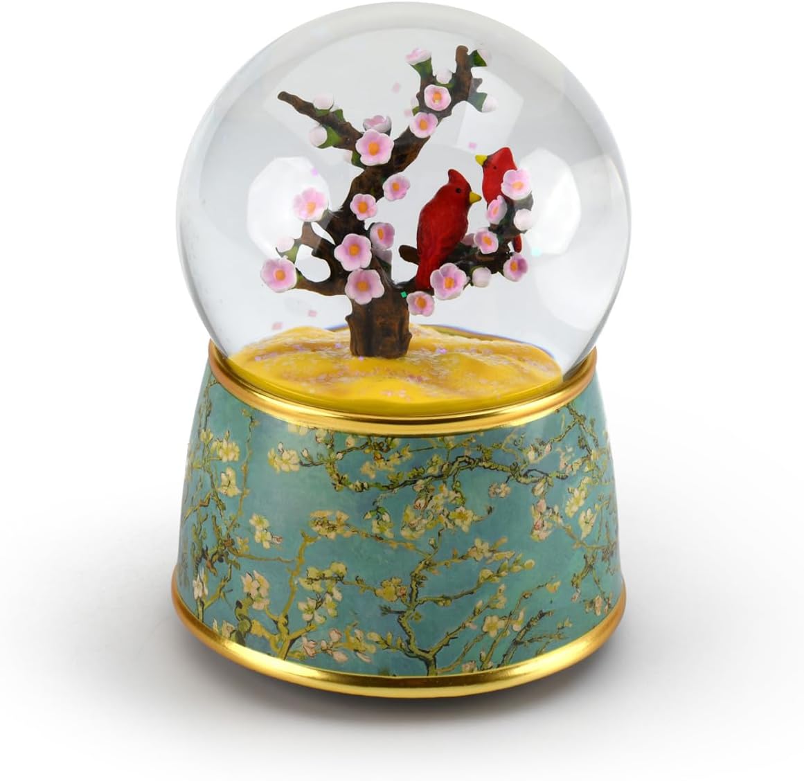 Japanese Cherry Blossom and Cardinals 18 Note Musical Water Globe-Many Songs to Choose-Rock Around The Clock