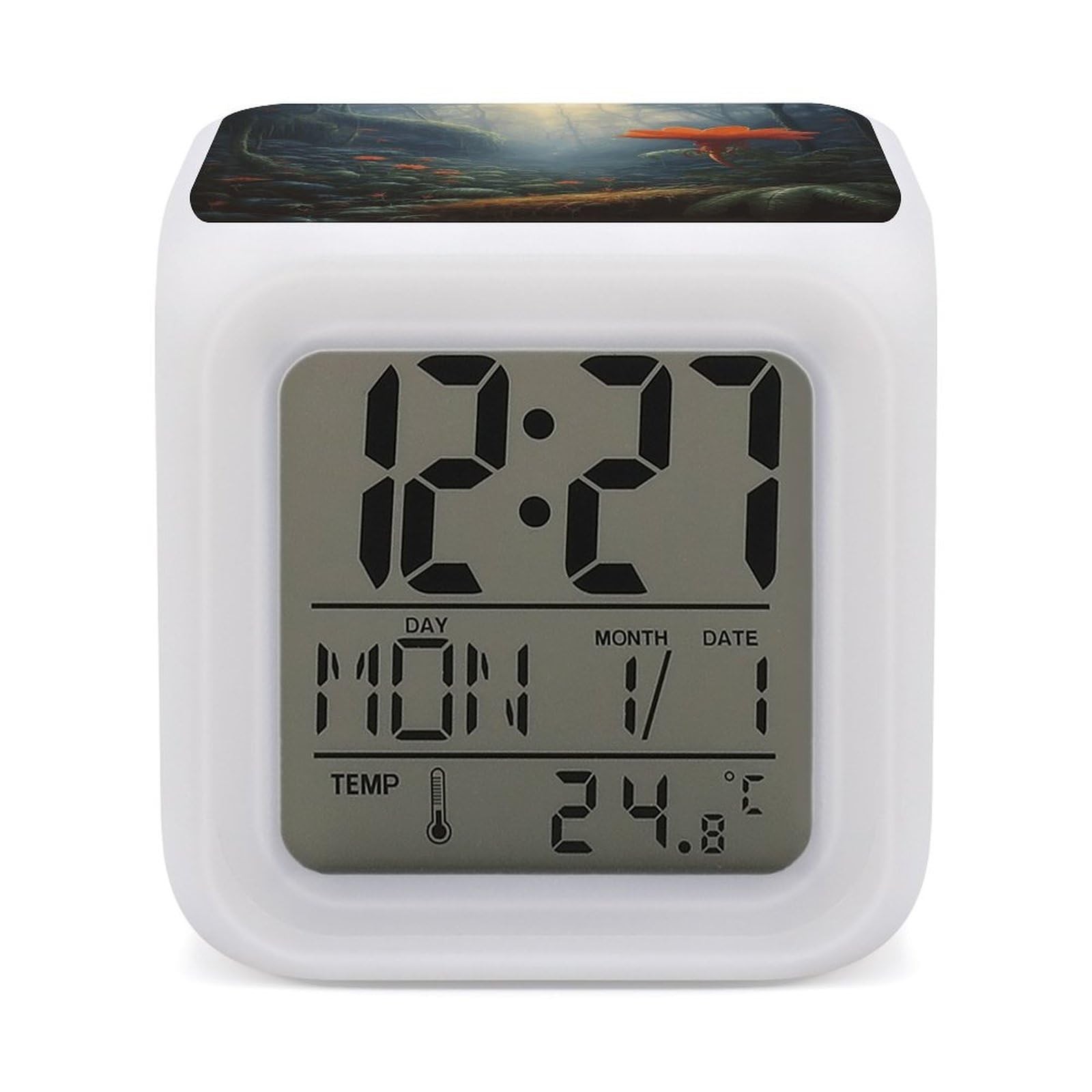 VstaDank an Orange Blossom Alarm Clock with 7 Color Changing Night Light Date Temp Display Wake Clocks LED Display Digital Clock Electric Desk Clocks for Living Office Bedroom Decor