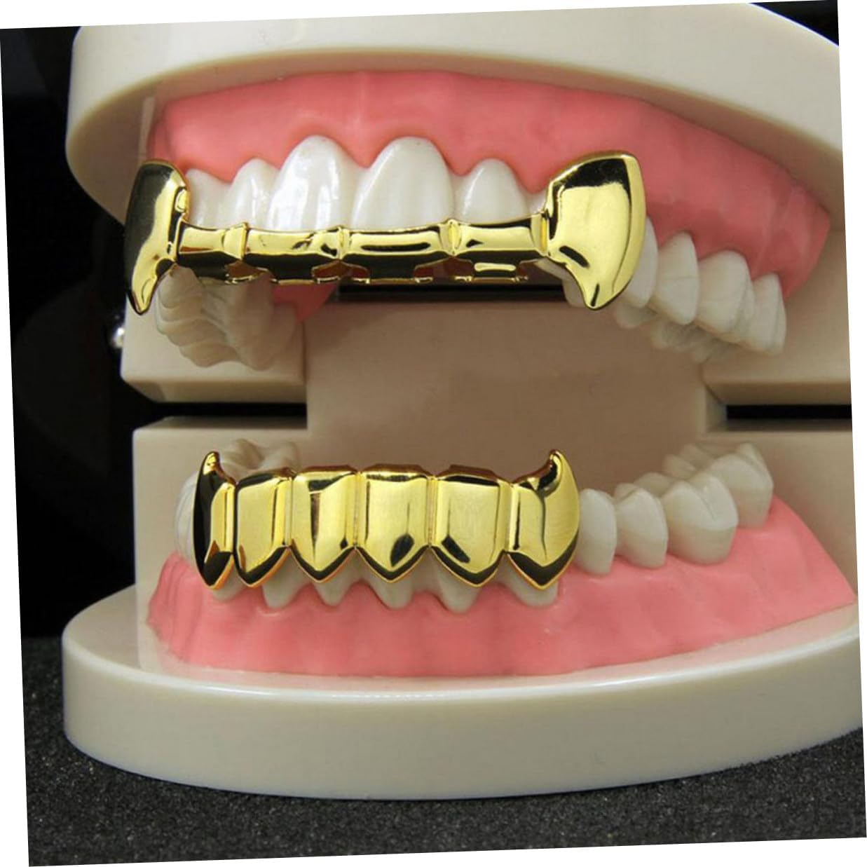 Hip Hop Gold Teeth Grill Set, Shiny Metal Fake Teeth Jewelry for Women and Men, Punk Costume Accessory for Halloween and Rapper Outfit