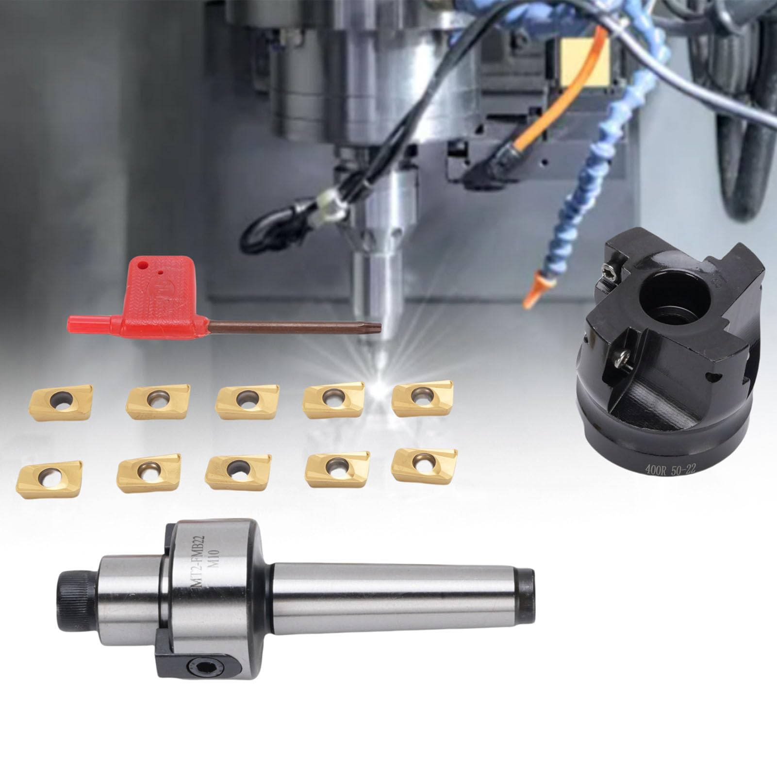 YWBL-WH Kit Fresa per Spianatura MT2 FMB22 Portafresa CNC Indicizzabile Ad Alta velocità con 10 Inserti in Metallo Duro APMT1604 per Fresatrici, Foratrici e Alesatrici