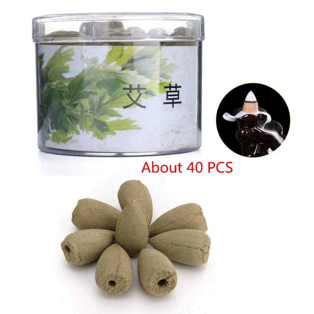 TANGSYY Backflow Incense Cones Sandalwood Teardrop Bullet Tower Cones Special Natural Fragrance Incense for Fresh Air Home Tea Room Office Hotel(40 pcs) (Mugwort Scent)