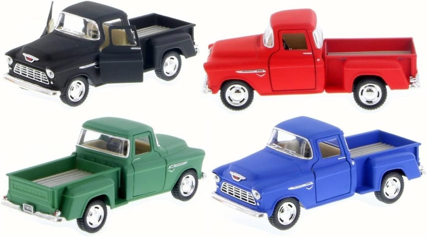 KiNSMART 1955 Chevrolet Stepside Pickup Truck 5 Inch 1:32 Scale Die Cast Metal Little Truck (-4Set)