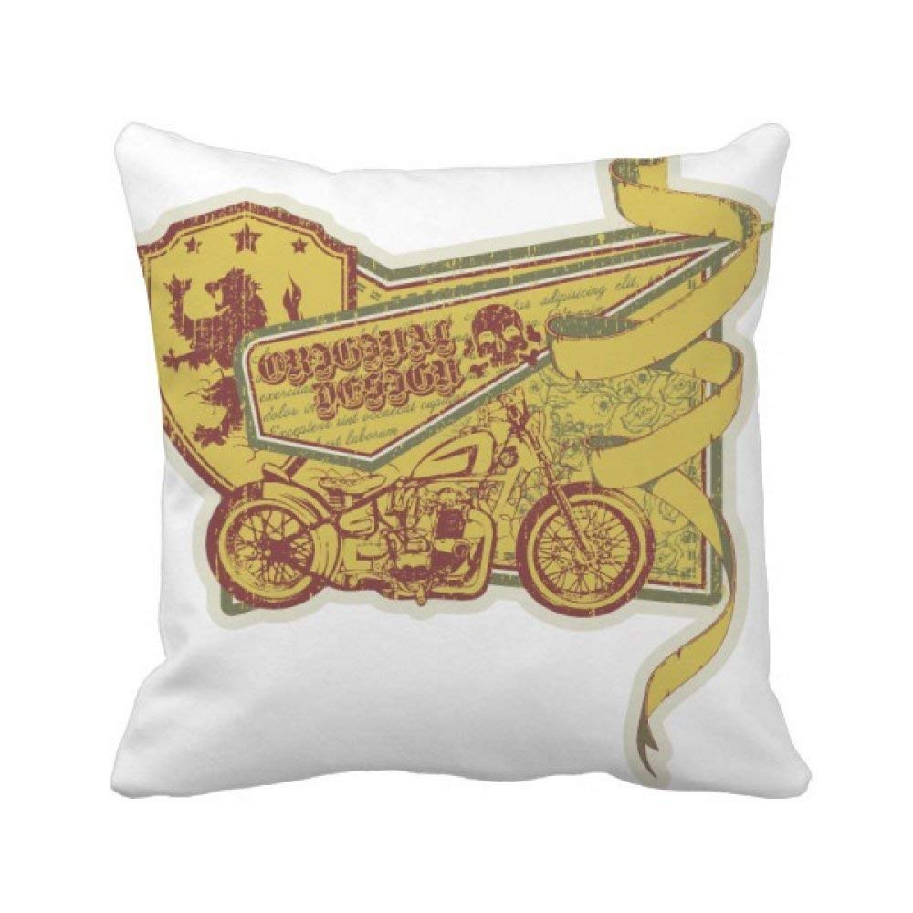 Coussin moto graffiti jaune en textile carre lavable pour decoration maison durable