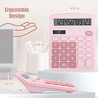Vista 6 de Desktop Calculator, Pink Calculator Big Buttons, 12-Digits Large LCD Display, Solar and AA Battery Dual Power, Desk Calculators for Office Home