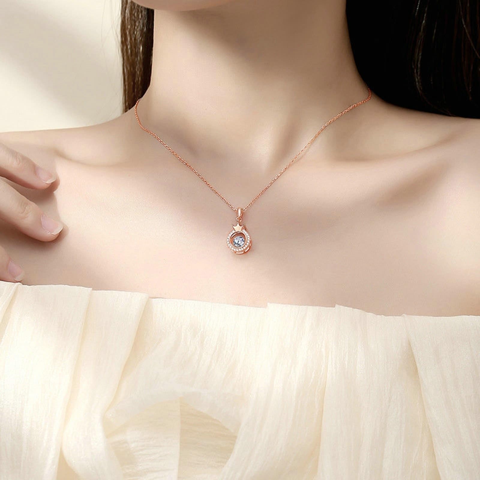 KnSam Collar de oro blanco 750 de 18 quilates, joya auténtica con topacio azul, colgante de corona de oro de 18 quilates, cadena para mujer, diamante de 45 cm