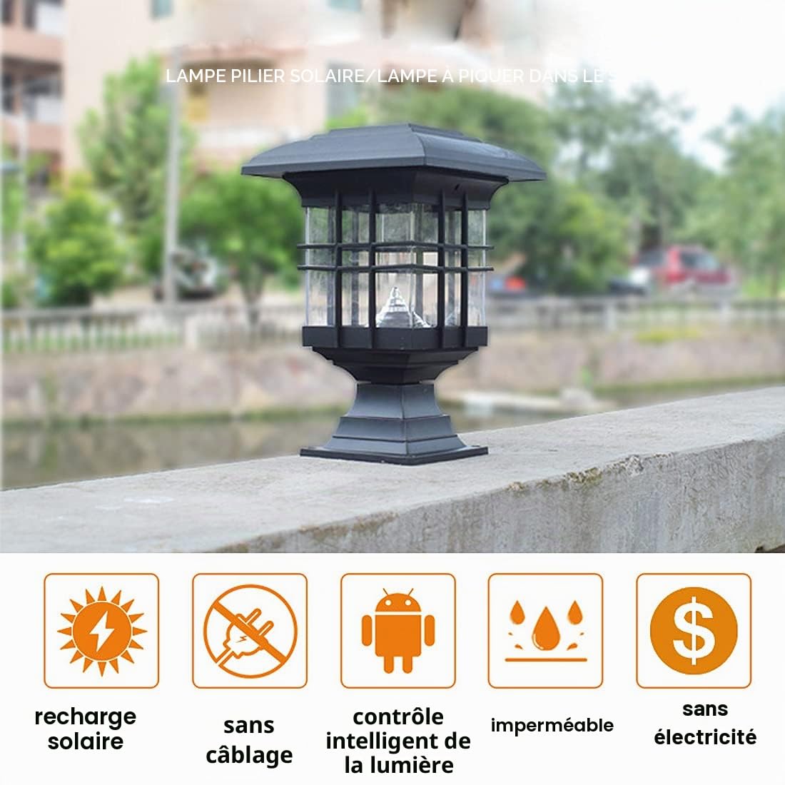 Lampes Solaire Sol Jardin 2 Pack, Carré Lampadaire Pilier Extérieur Décoration, Lampe de Portail Étanche IP55, Sans Fil Lumière Sécurité pour Chemin, Allée, Warm Light