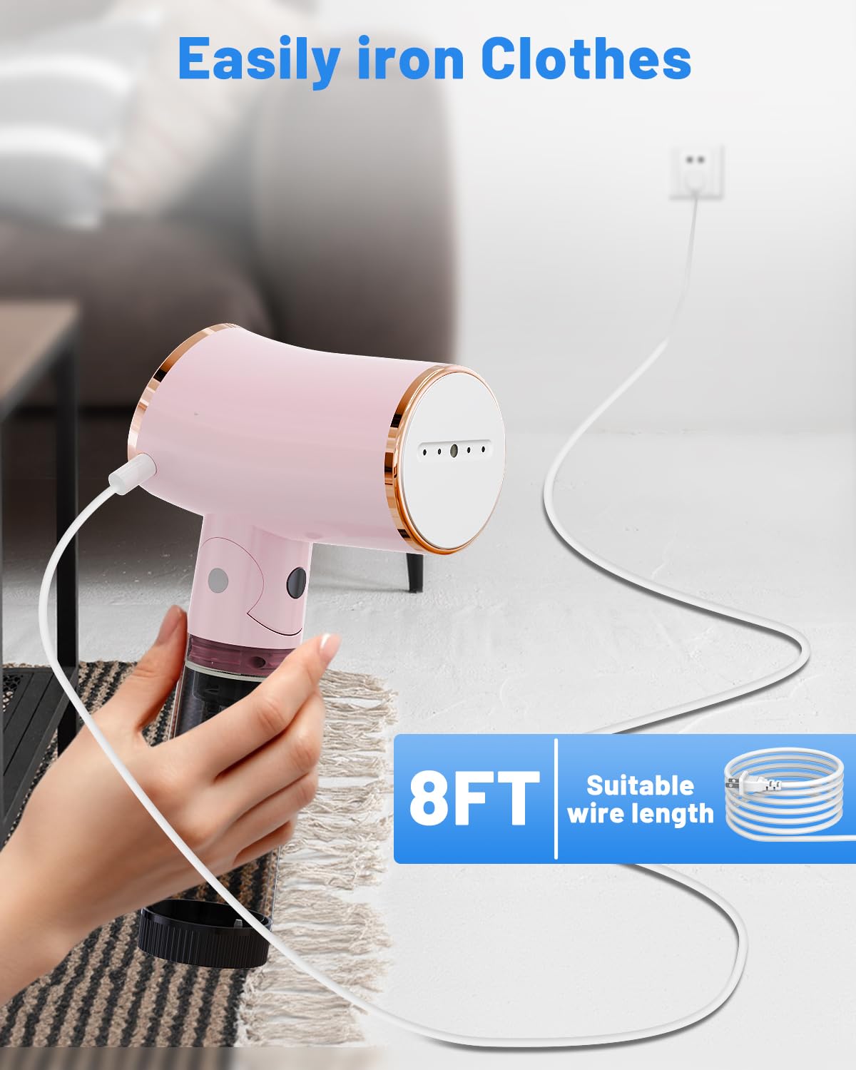 Vaporizador plegable de tamaño de viaje para ropa, vaporizador portátil de ropa con voltaje de 110-120 V, potencia de 1000 W, capacidad del tanque de agua de 6.8 fl oz, cable de alimentación de 8 pies 7