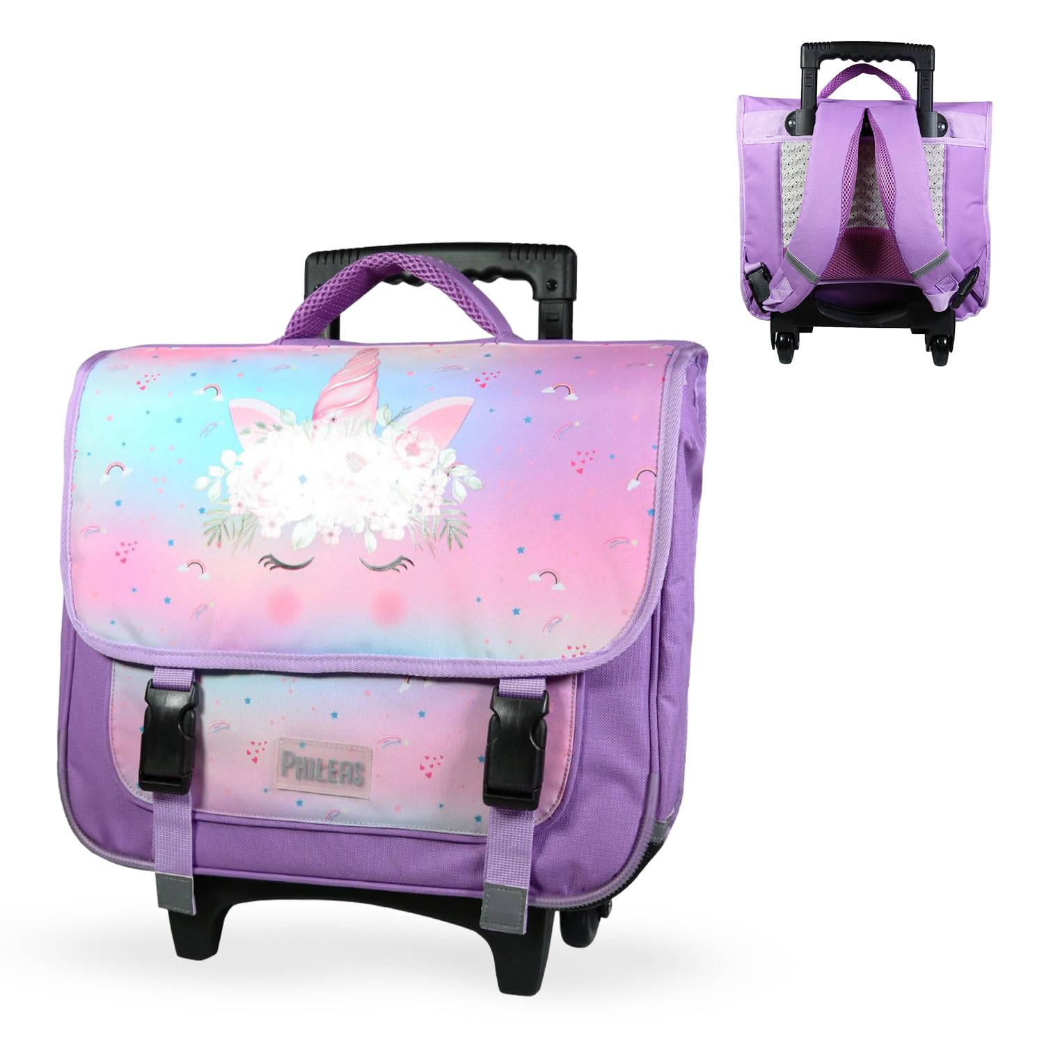 Bagtrotter - Cartable Primaire Fille - 38 cm - Grand Rangement - Tons Bleu & Violet - Différents Modèles & Licences