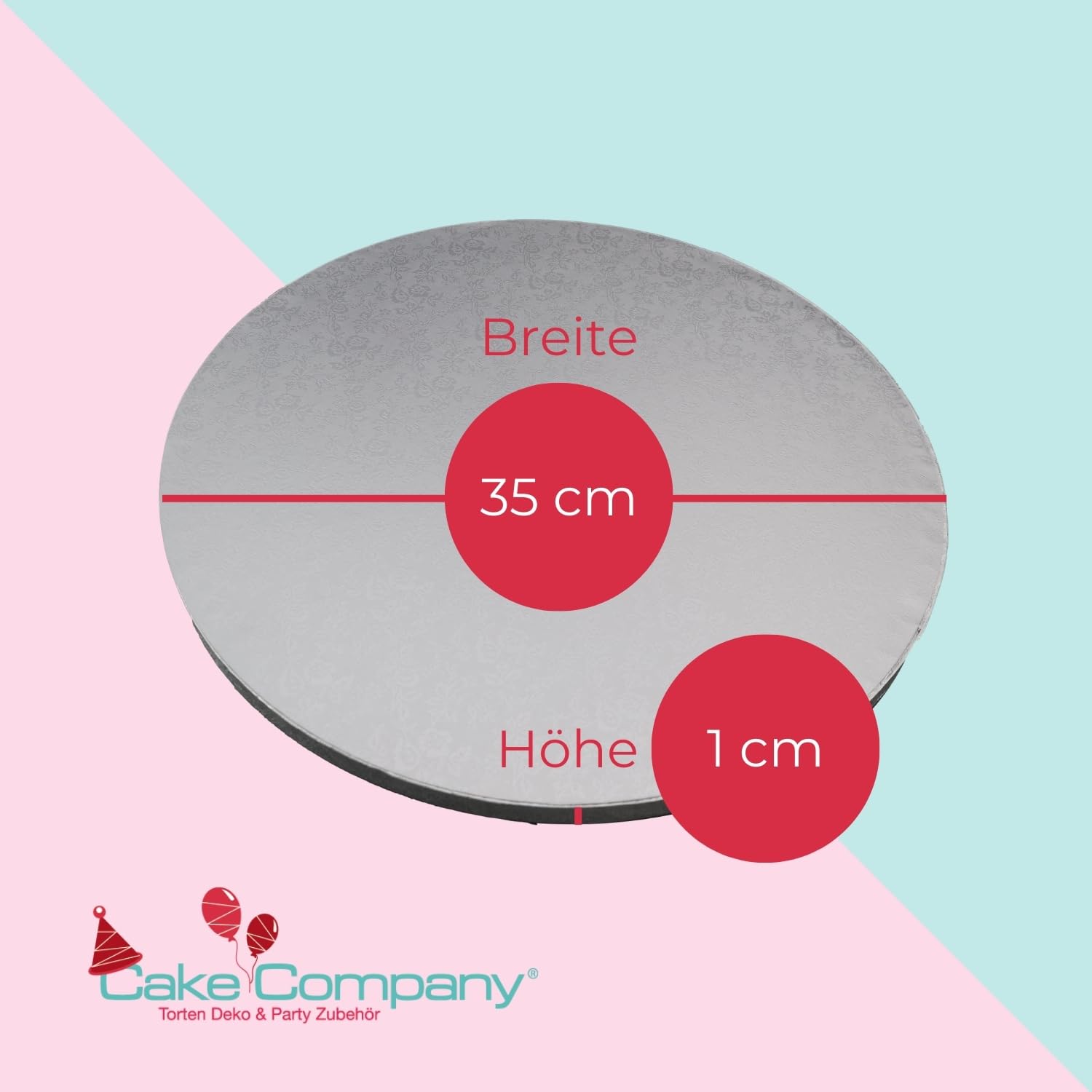 Cake Company Tortenplatte rund 35 cm Ø | 5 Stück, 10mm dick | Cake Board rund | auch für dicke und mehrstöckige Torten | hochwertige silber Alukaschierung
