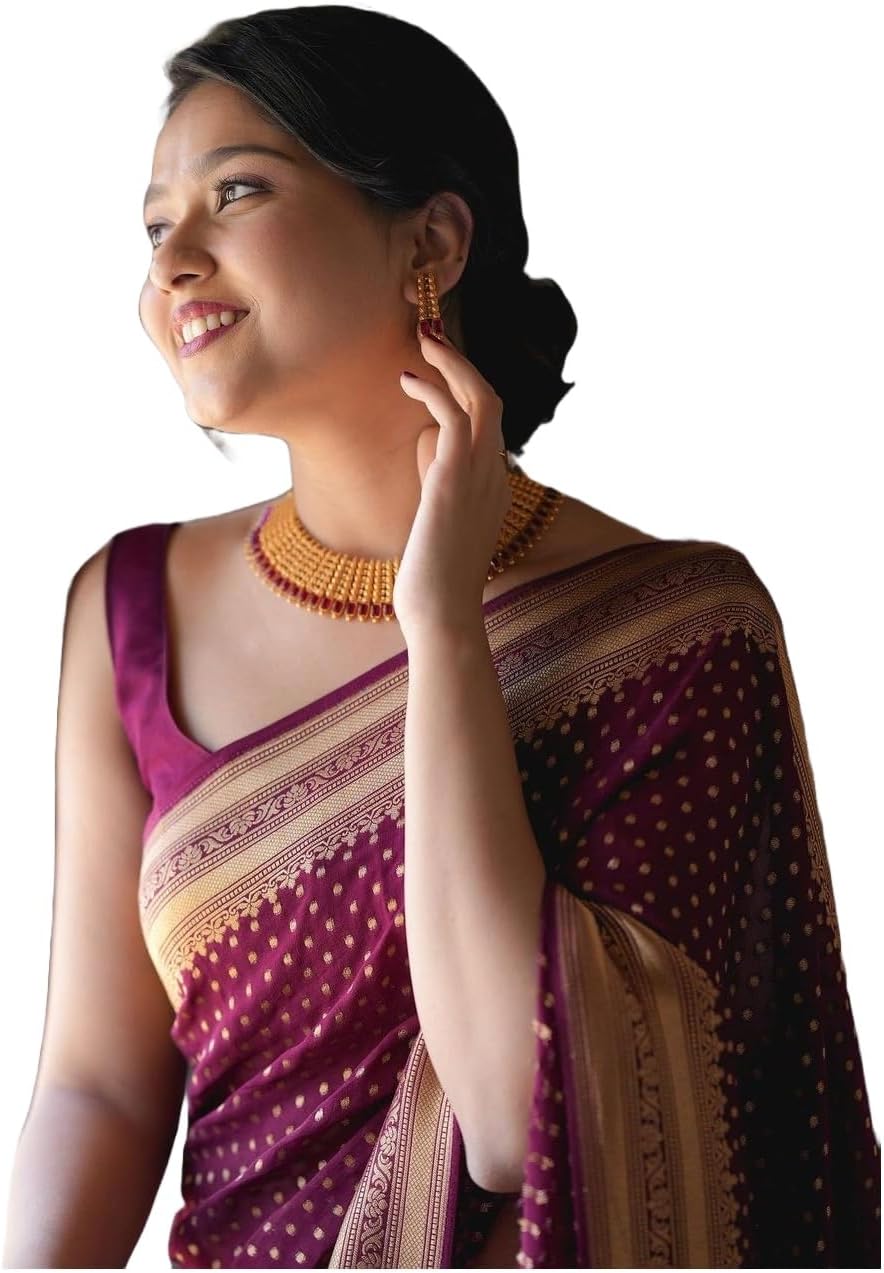 Women's Kanjivaram Soft Silk Banarasi Sarees With Blouse Piece, Red, 5198-WINE-NEW, Free Size, 5198-WINE-NEW, Free Size