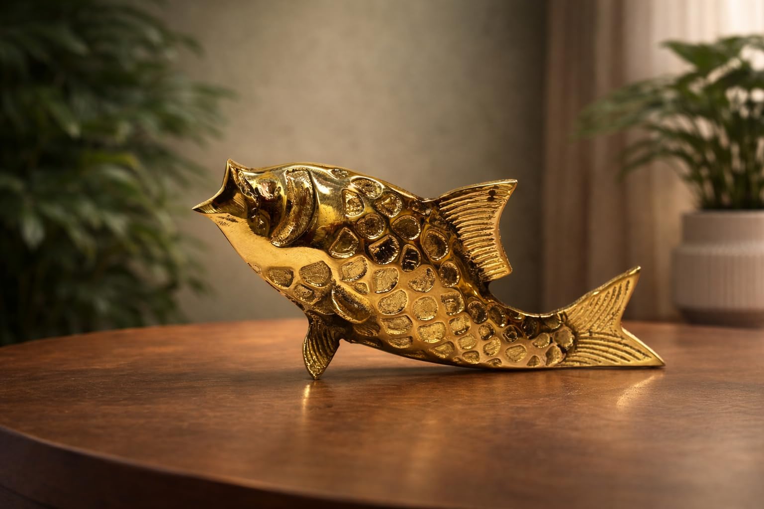 MOJO JOJO Premium Brass Fish Figurine Sculpture | Vastu & Feng Shui Good Luck Showpiece | Handcrafted Metal Animal Statue for Home, Office Desk, or Table Decor 1