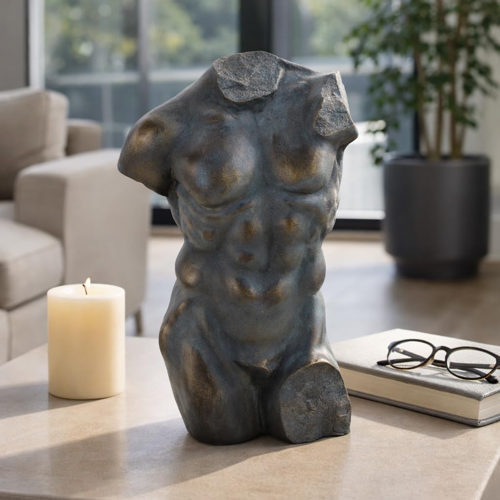 Modern Bust Torso Sculpture for Home Decor - Artistic Ornament Accent for Entryway, Bathroom, or Living Room Styling - Decorative Object for Office Shelf and Coffee Table Display - 16", Bronze