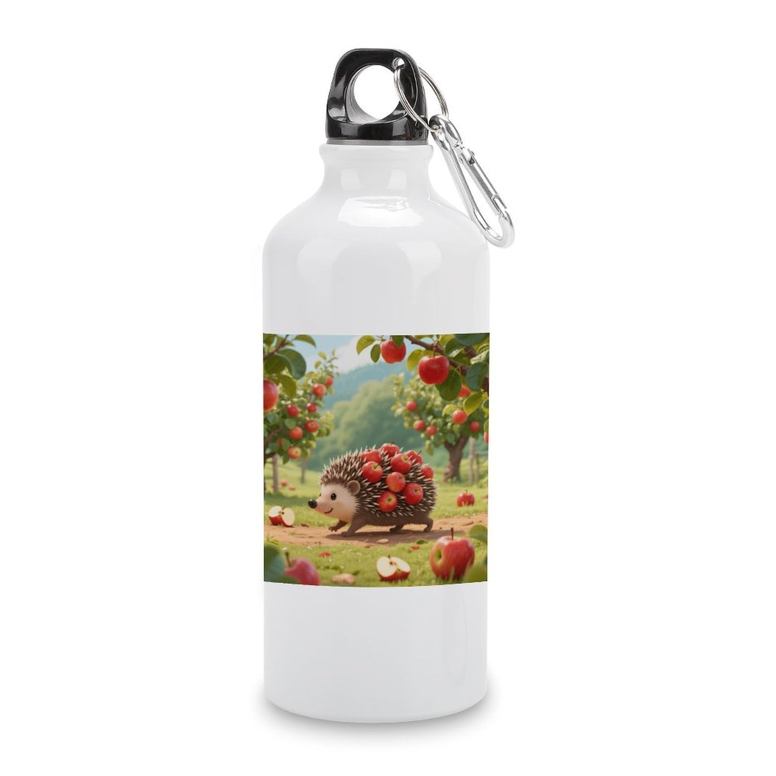 Fekiloot Style Hedgehog Collecting Apples Aluminum Water Bottle Travel Tumbler Reusable Lightweight Outdoor Sports Water Bottles For Gym Sports Camping Hiking Fishing600ml