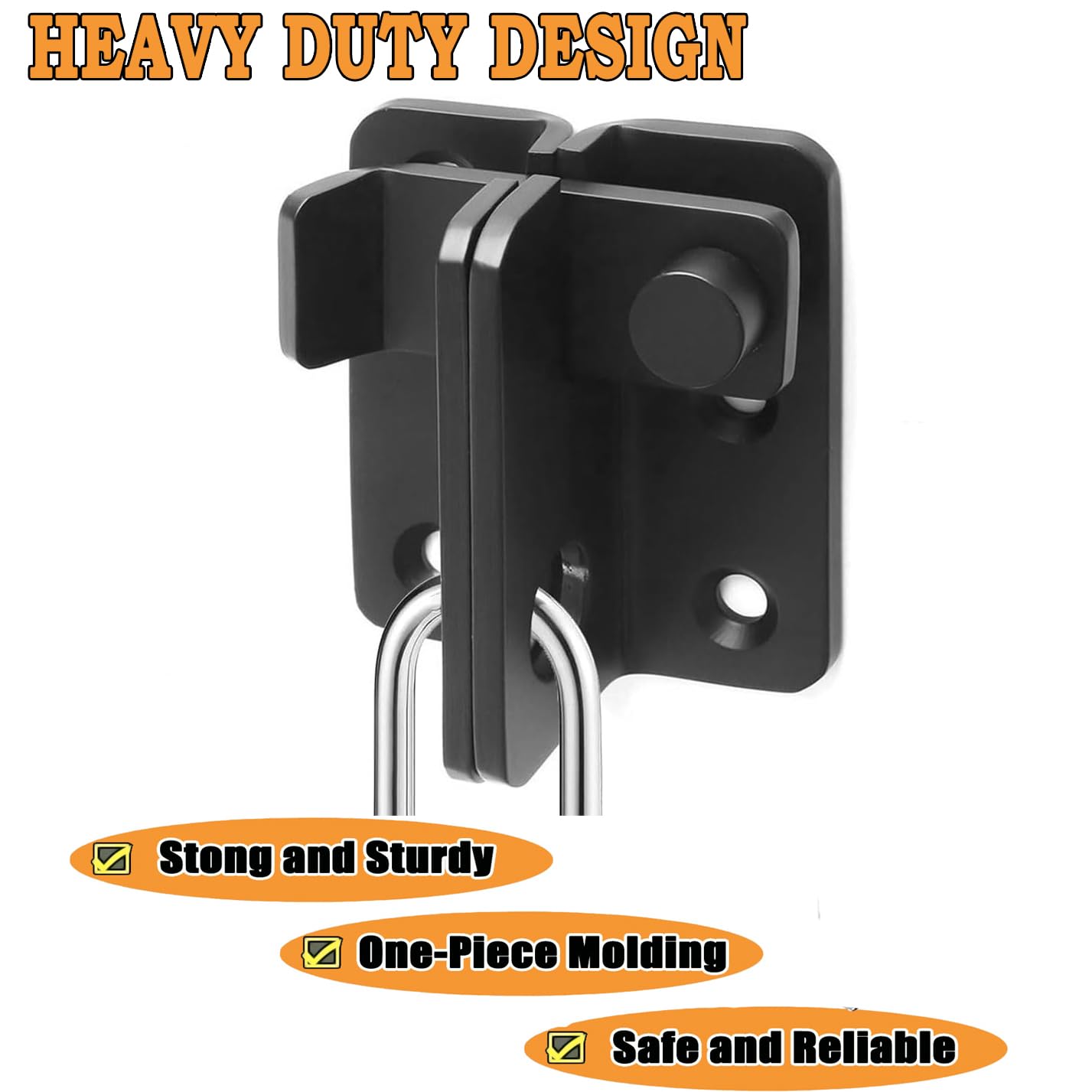 Litensh Shed Lock Gate Lock Gate Latch Padlock Hasp Stainless Steel Flip Door Bolt Latch Lock for Wooden Gates Garden Cupboard Pet Cage Right Open Black - Image 4