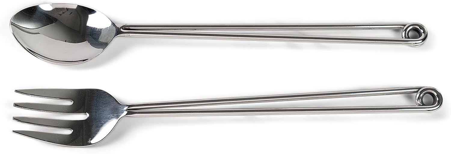 India Handicrafts 15876 Looped Handle Silver Tone 15 Inch Stainless Steel Flatware Serving Set