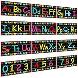 Alphabet Bulletin Board Set Alphabet Poster Chart Number Line for Classroom Wall Decorations Including Numbers 0-9 and Adhesive Dots for Pre School Kindergarten Playroom Bedroom, 12 Sheets (Black)