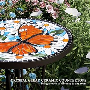 Mosaic Outdoor Side Table, Patio Side Table, Weather Resistant 14" Diameter 21" H Ceramic Tile Round Outside Table for Patio, Porch, Garden, Pool, Indoor&Outdoor,Plant Stand Mosaic Outdoor Side Table Patio Side Table Weather Resistant 14 Diameter 21 H Ceramic Tile Round Outside Table for Patio Porch Garden Pool IndoorOutdoorPlant Stand