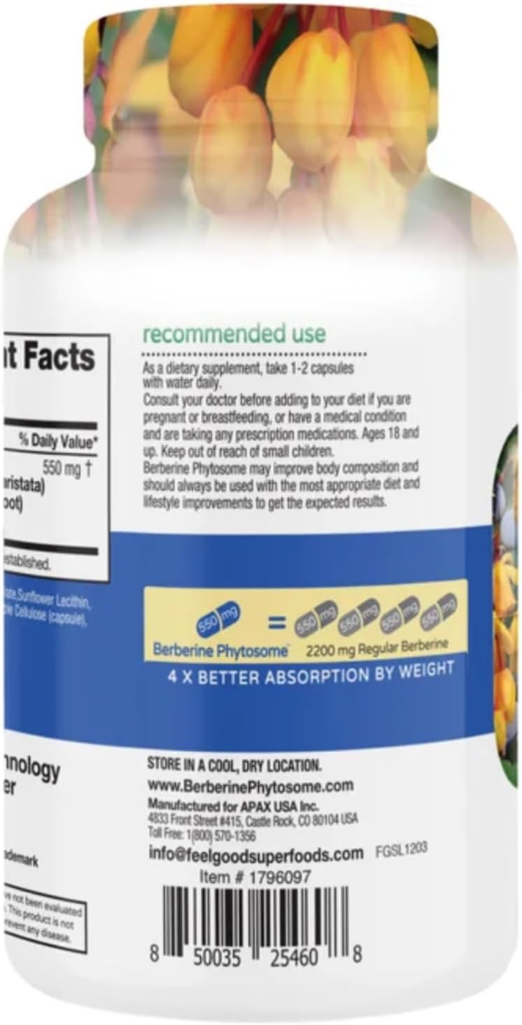 Feel_Goods_Berberine Phytosome High Absorption Vegan Capsules, 120 Count, Blood Glucose Support, 550mg, 4X Better Absorption