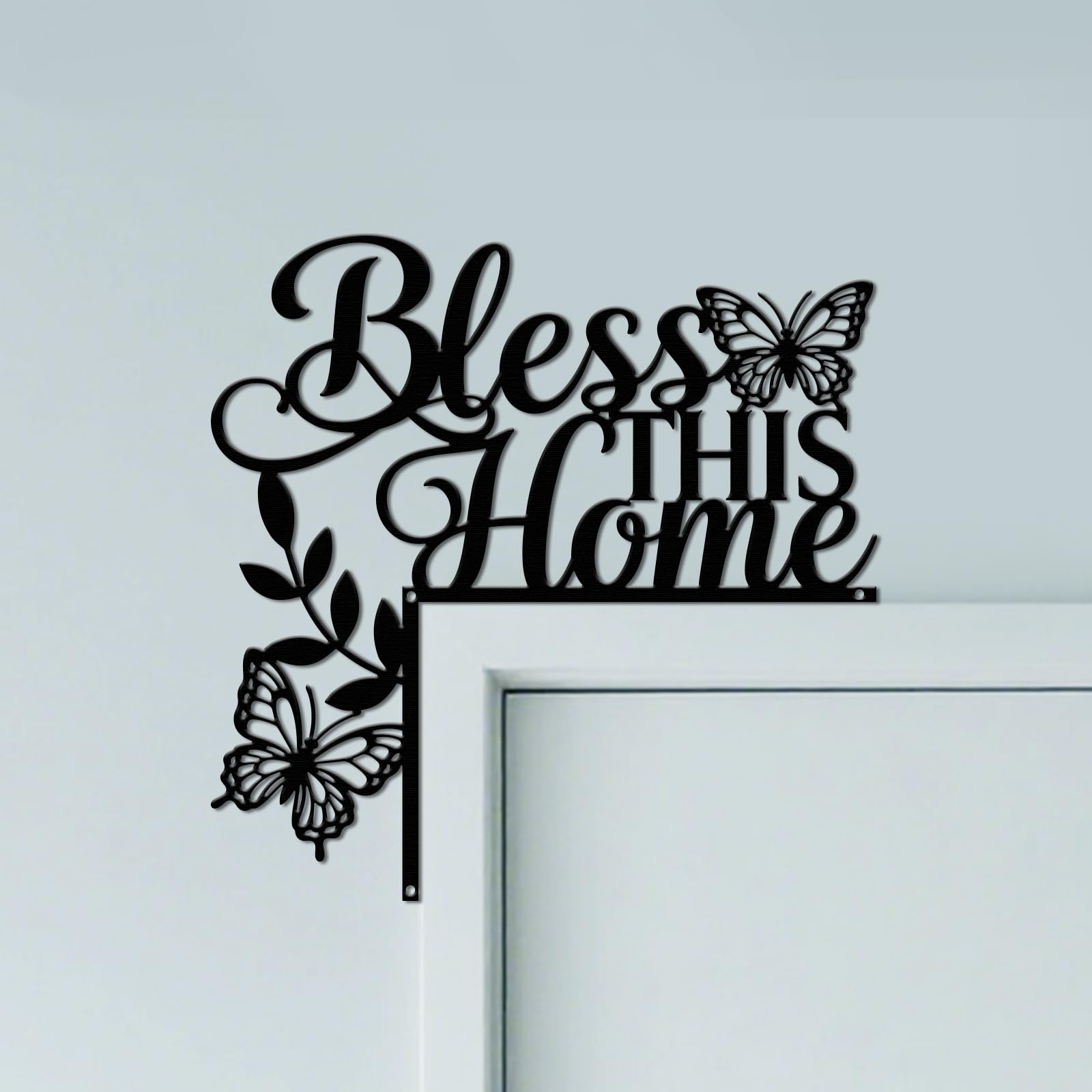 CUTHOLLOW Bless This Home Door Topper Sign Wall Art Decor, 25x25cm Metal Unique Hanging Above Door Frame Corner Accent for Home Living Room Front Door Hallway Bedroom Bathroom Entryway