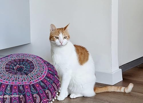 Miniatura 8 de Funda de almohada redonda de mandala azul hecha a mano, 100% algodón, comodidad elegante, versátil y duradera, solo funda de cojín (azul-2, 32