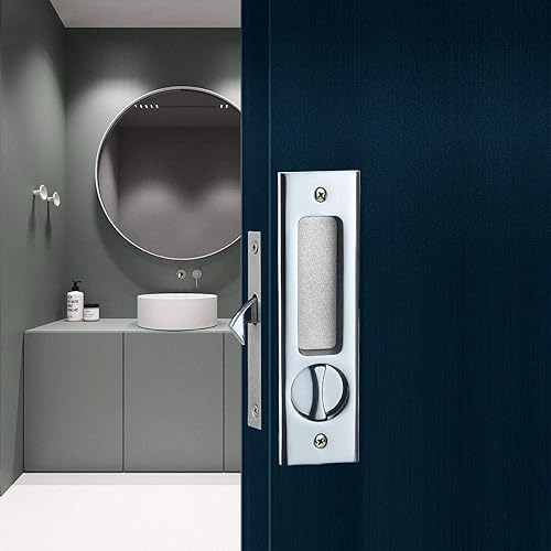 Miniatura 3 de NCL Hardware Manija de puerta corredera para baño, manija de puerta de granero, cerradura de bolsillo redonda de privacidad (níquel satinado)