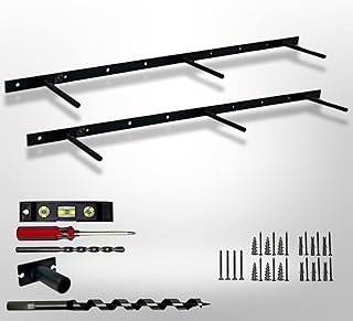 34" Heavy Duty Floating Shelf Brackets - Black Hidden Shelf Supports - Wall Mount Blind Shelving Hardware for Wood Floating Shelves with Included Tools for Drywall, Solid Wall, and Studs (34, 2)