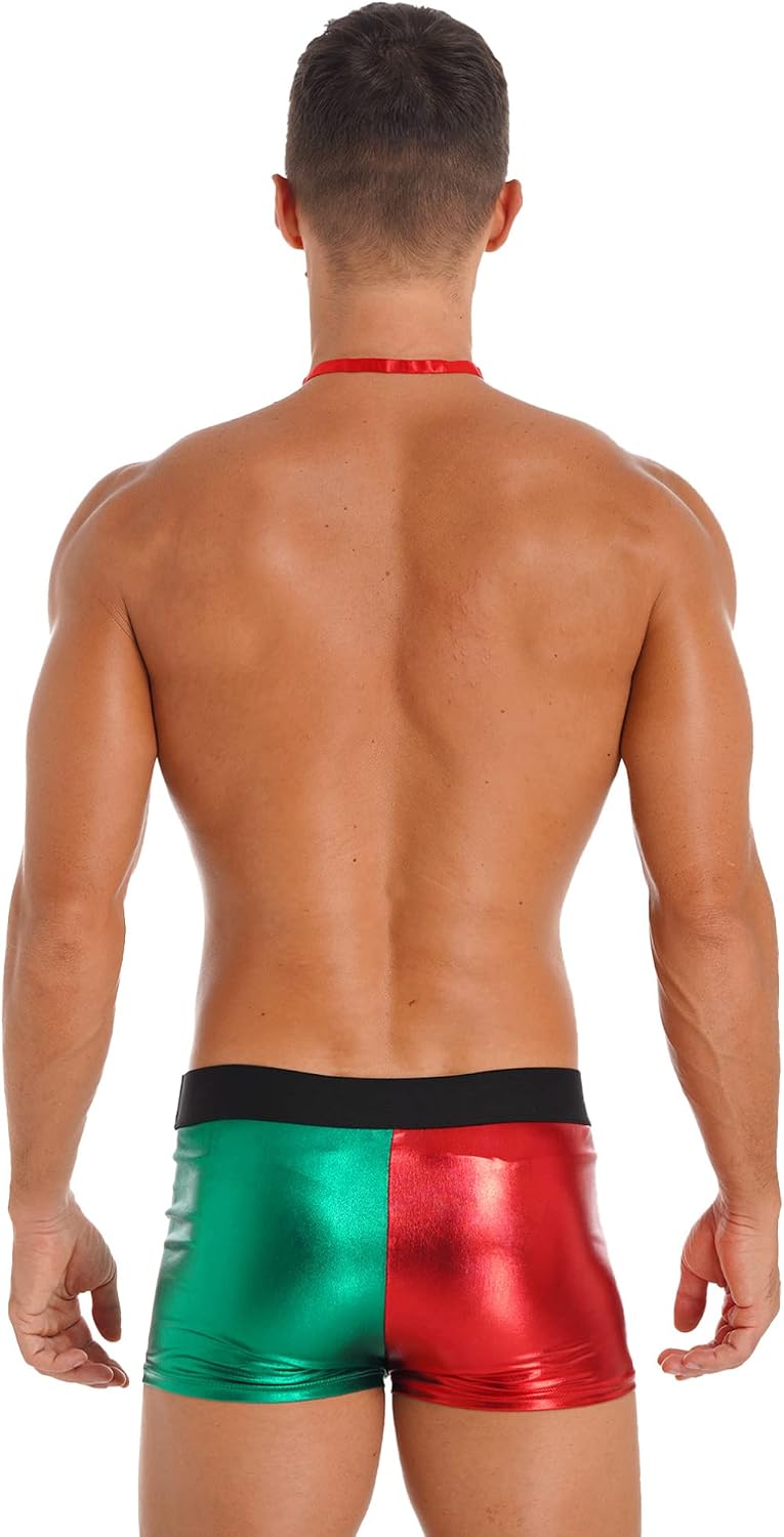 YiZYiF Men Christmas Underwear Santa Claus Bowtie Low Rise Suspender Thong Xmas Holiday Boxer Shorts