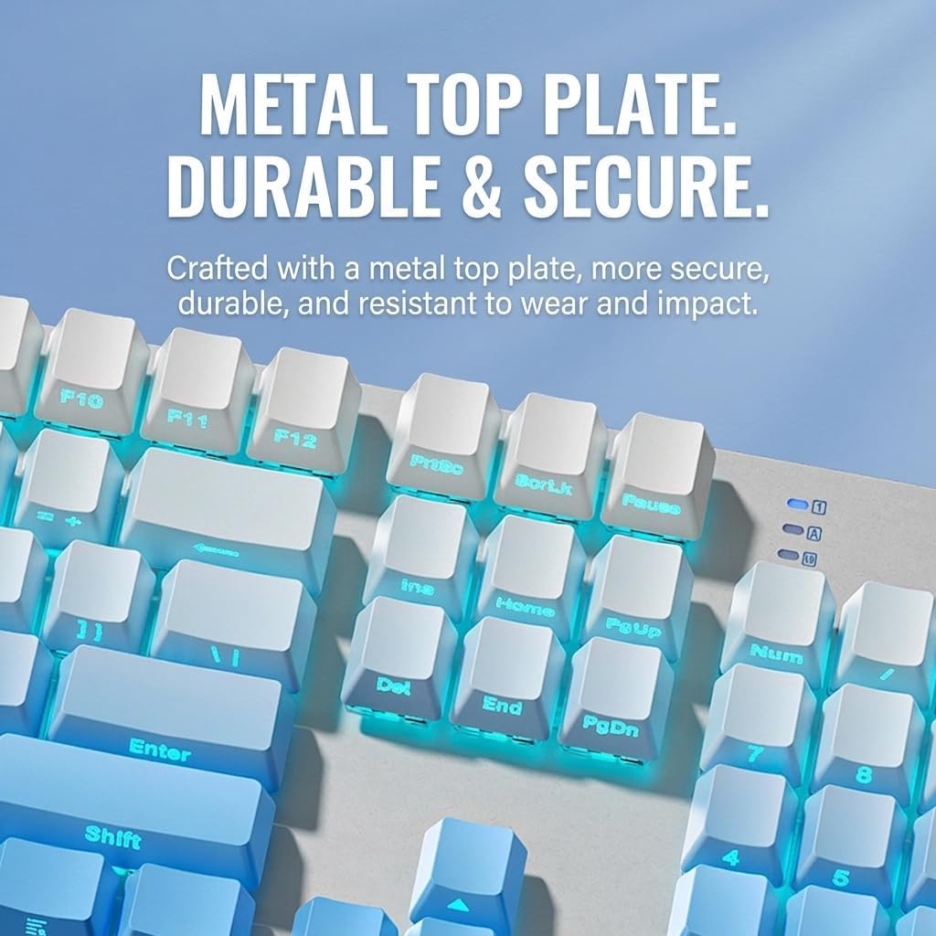 HP GK400F RGB Mechanical Keyboard, Wired 104-Key Full Size Keyboard with Brown Switches, Metal Frame, for PC and Laptop, Silver