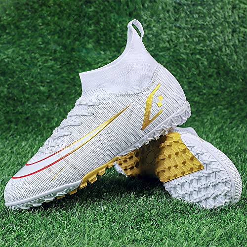 Rycofu Unisex Soccer Shoes Turf Youth Football Boots Futsal Cleats Indoor Athletic Tf Sneaker White #TOP5